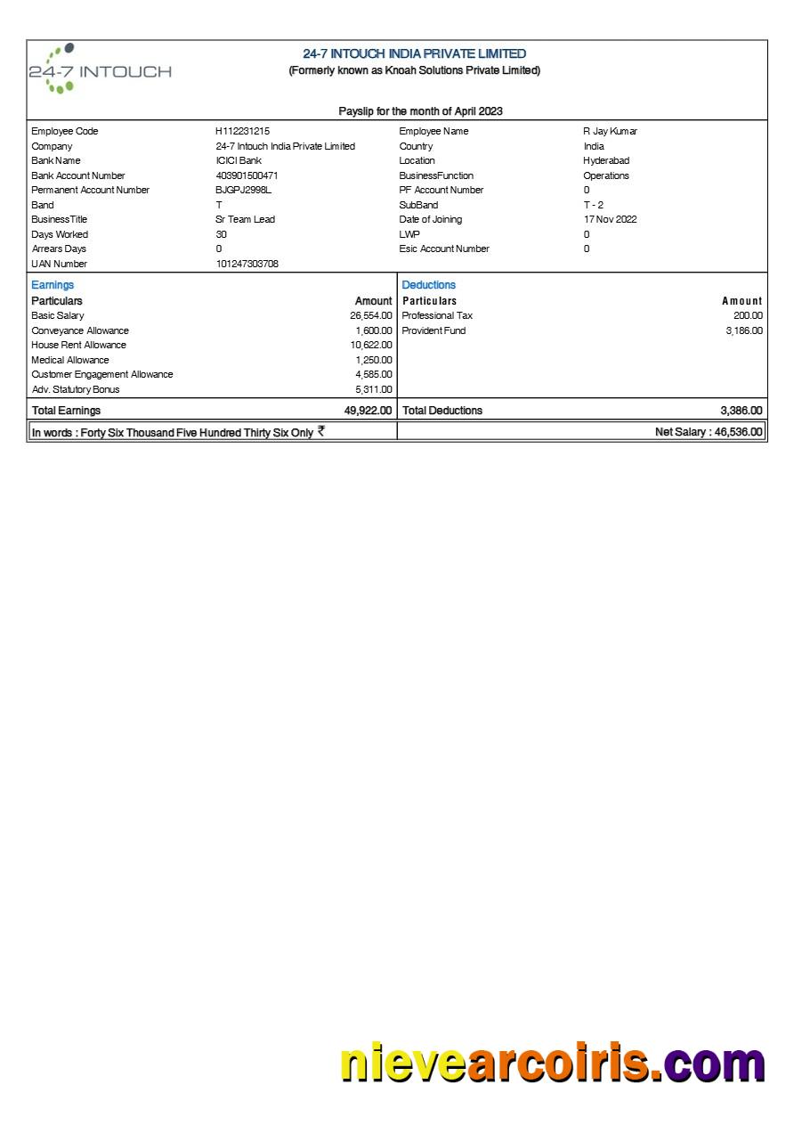 24-7 Intouch India payslip